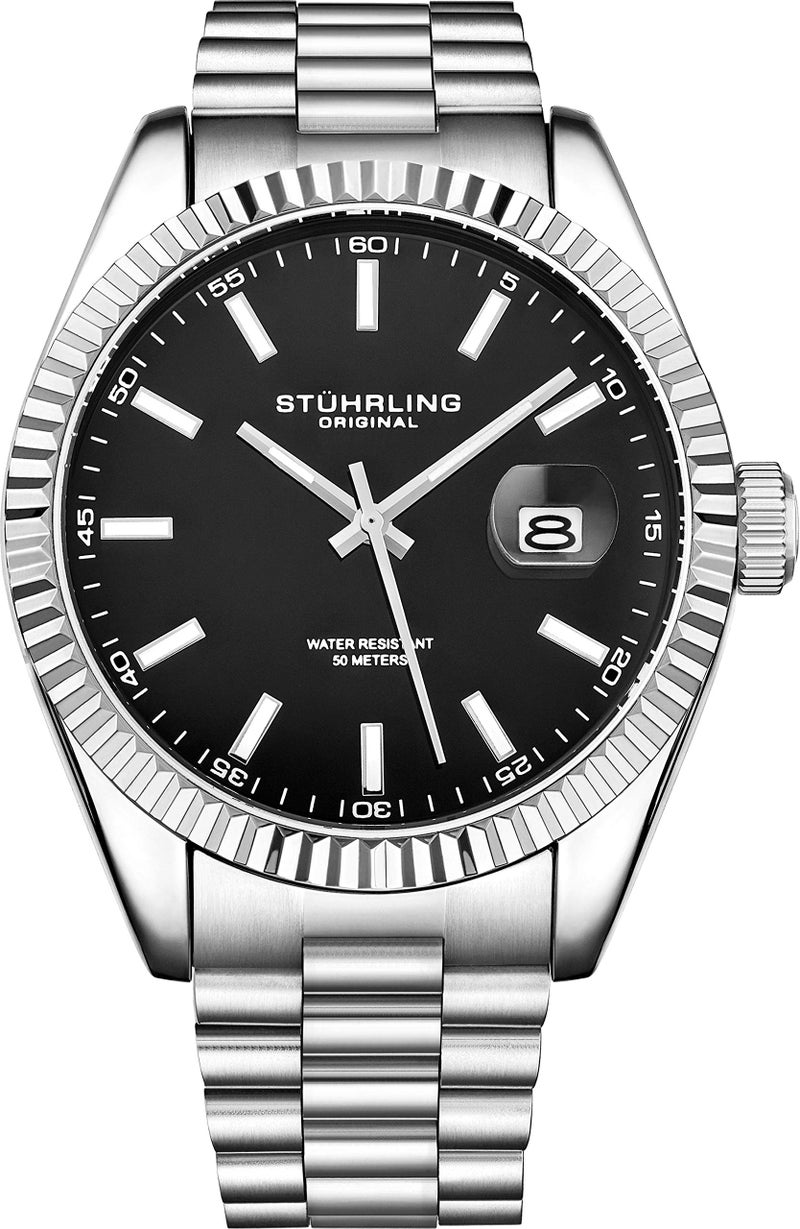 Stuhrling Original Men's Symphony Regent Coronet Stainless Steel Bracelet Watch (Black) - Image 1
